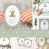 Bear and Green Polka Dots First Birthday Mini Bundle, Gender Neutral, Printable File, Edit Yourself, SH222 Bear and Green Polka Dots First Birthday Mini Bundle, Gender Neutral, Printable File, Edit Yourself, SH222