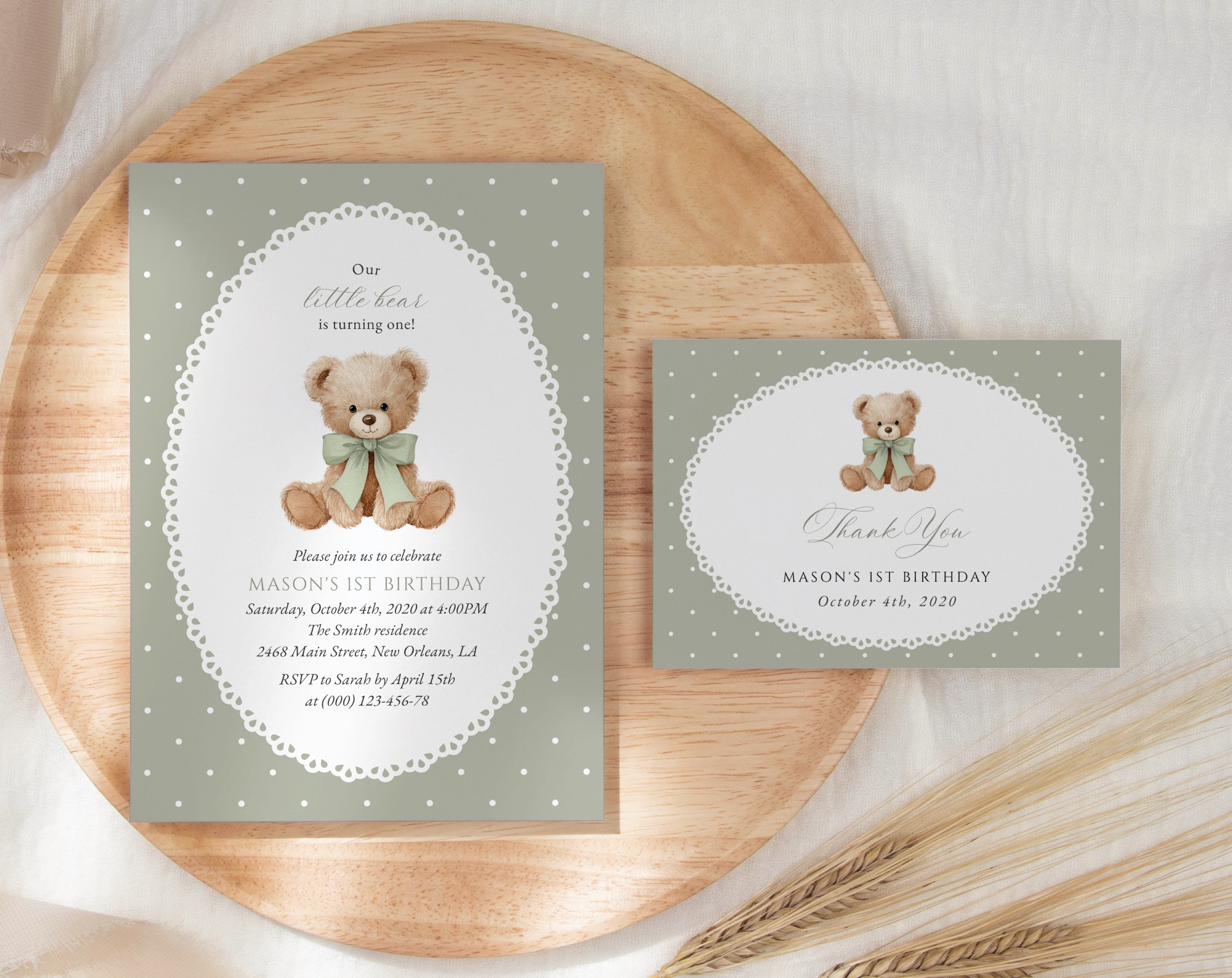 SH222 Bear and Green Polka Dots First Birthday Shop by Collection SH222 Bear and Green Polka Dots First Birthday Shop by Collection
