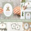 Bear and Green Polka Dots First Birthday Mini Bundle, Gender Neutral, Printable File, Edit Yourself, SH222 Bear and Green Polka Dots First Birthday Mini Bundle, Gender Neutral, Printable File, Edit Yourself, SH222