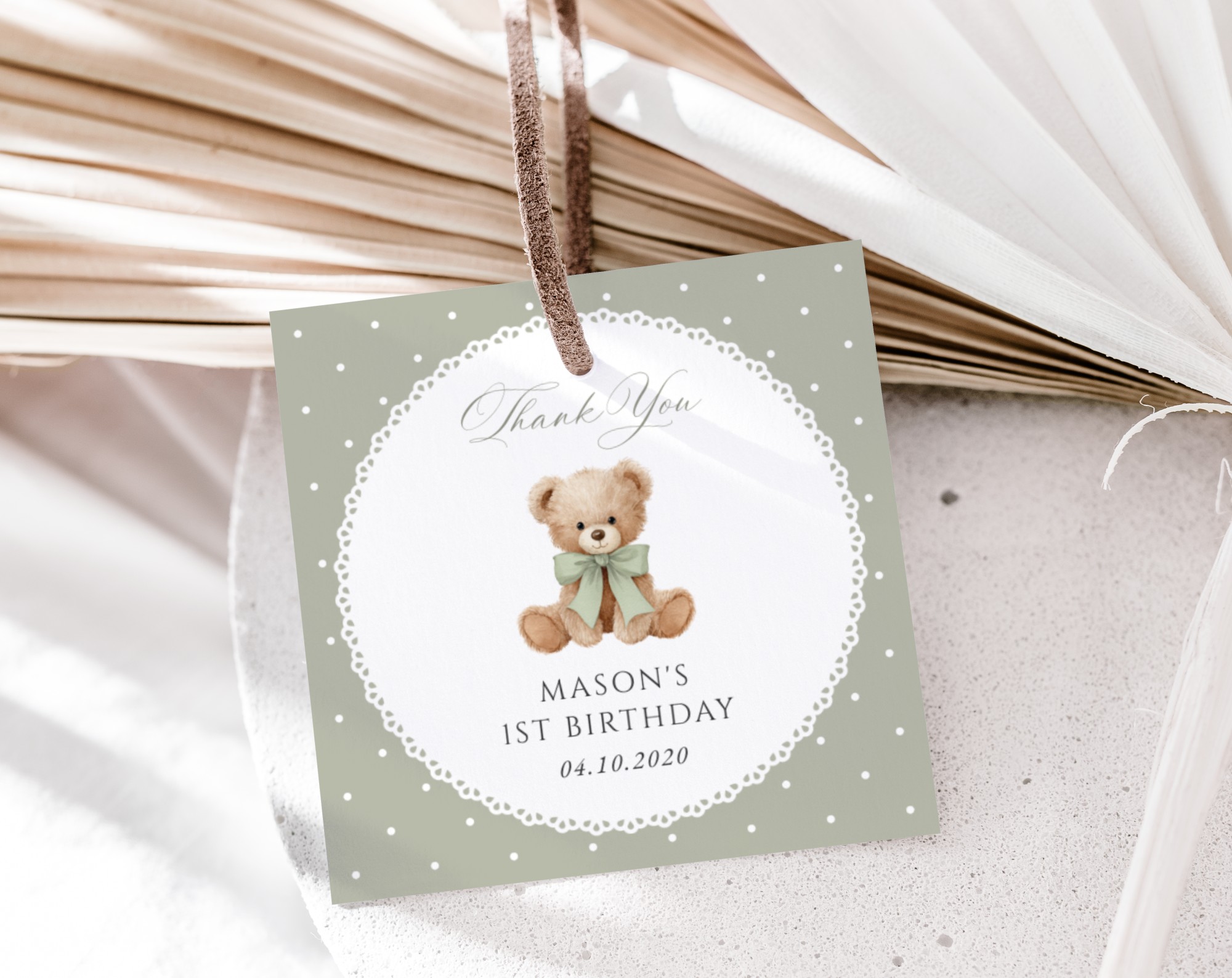 Bear and Green Polka Dots Favor Tags, First Birthday, Gender Neutral, Printable File, Edit Yourself, SH222 Bear and Green Polka Dots Favor Tags, First Birthday, Gender Neutral, Printable File, Edit Yourself, SH222