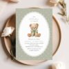 Bear and Green Polka Dots First Birthday Invitation, Birthday Stationery, Gender Neutral, Printable File, Edit Yourself, SH222