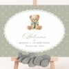 Bear and Green Polka Dots Welcome Sign, First Birthday, Gender Neutral, Printable File, Edit Yourself, SH222