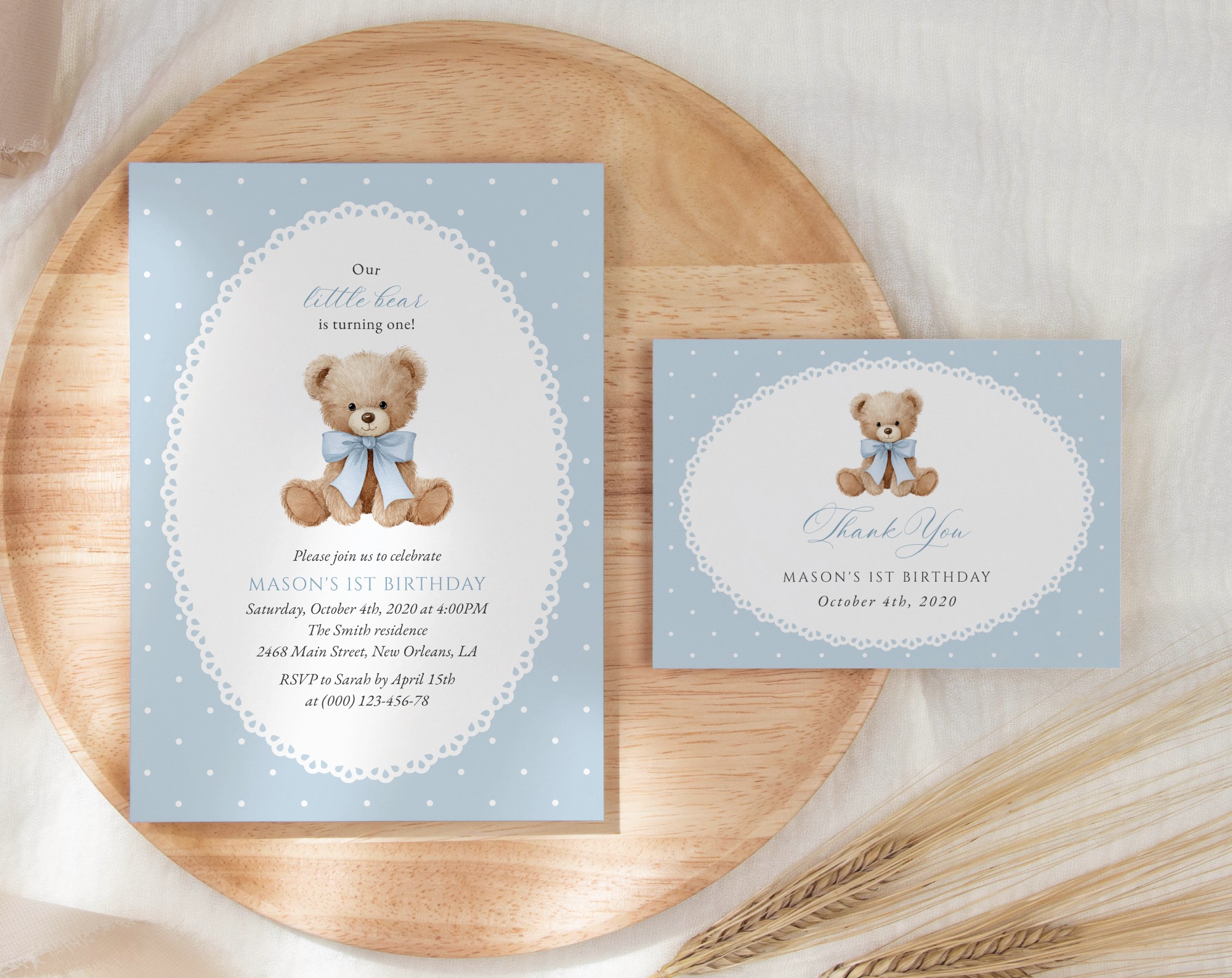 SH223 Bear and Blue Polka Dots First Birthday Shop by Collection SH223 Bear and Blue Polka Dots First Birthday Shop by Collection