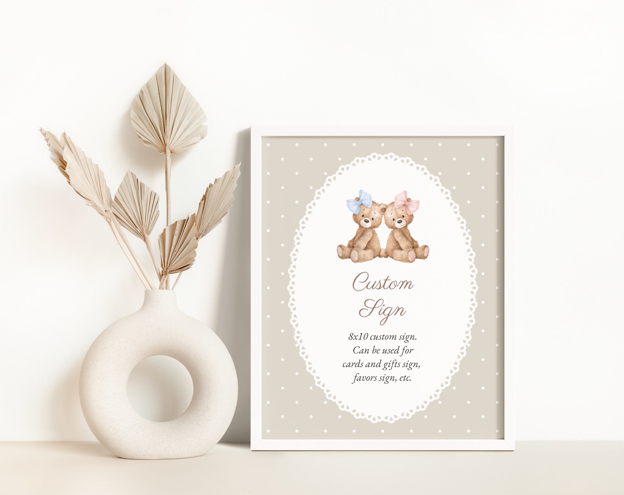 Bear and Beige Polka Dots Custom Sign, Gender Reveal Sign, Printable File, Edit Yourself, SH225