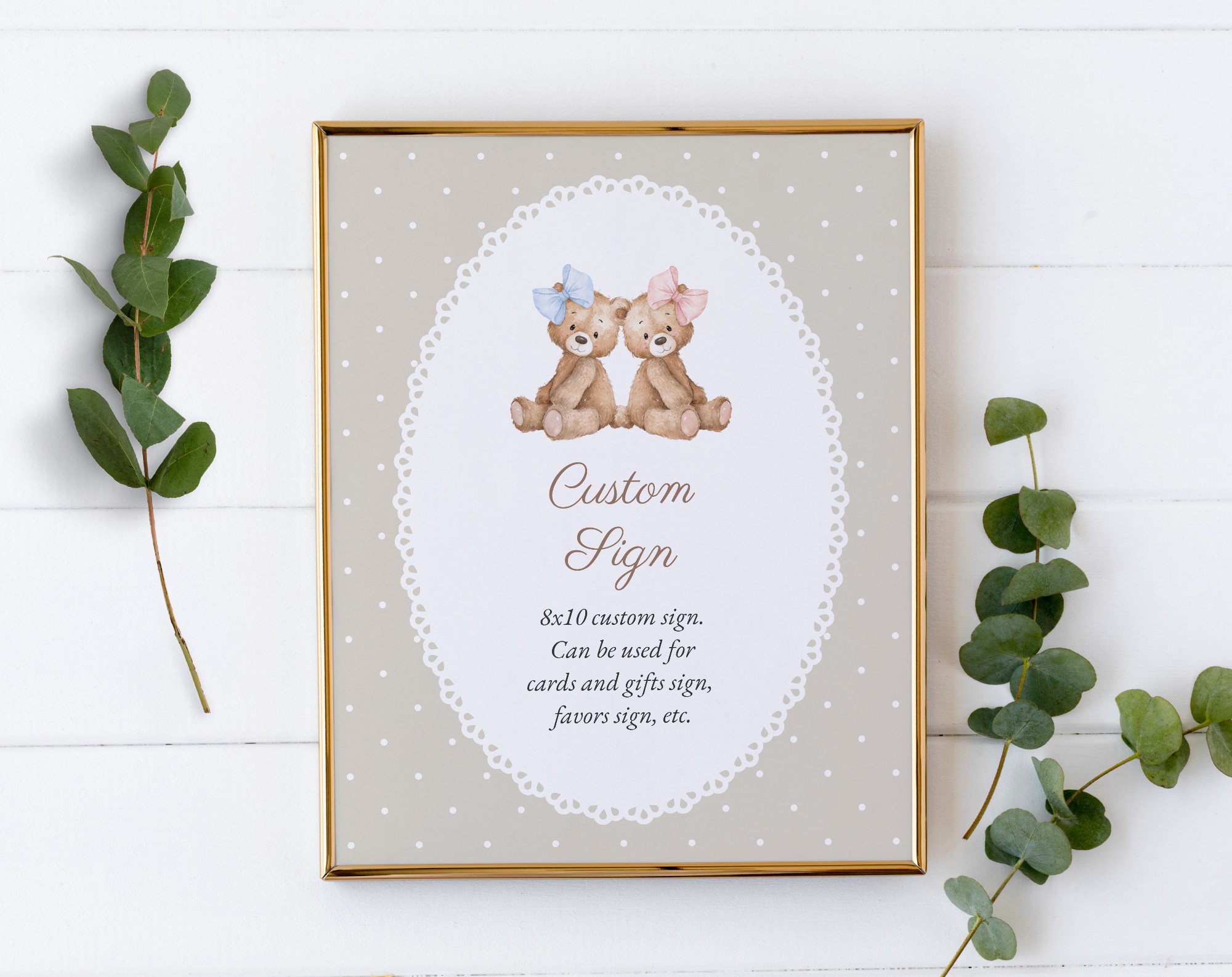 Bear and Beige Polka Dots Custom Sign, Gender Reveal Sign, Printable File, Edit Yourself, SH225