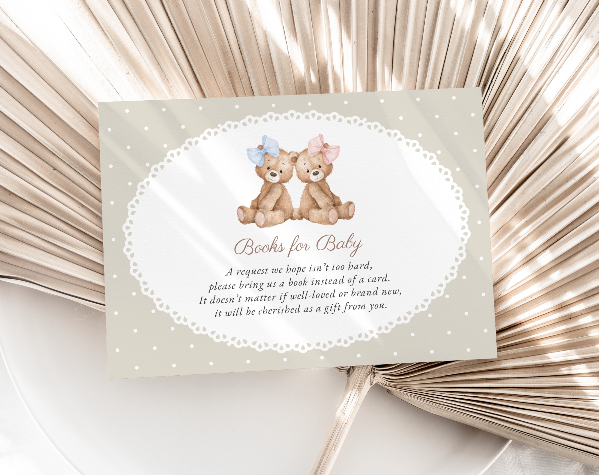 Bear and Beige Polka Dots Gender Reveal Invitation Suite, Printable File, Edit Yourself, SH225