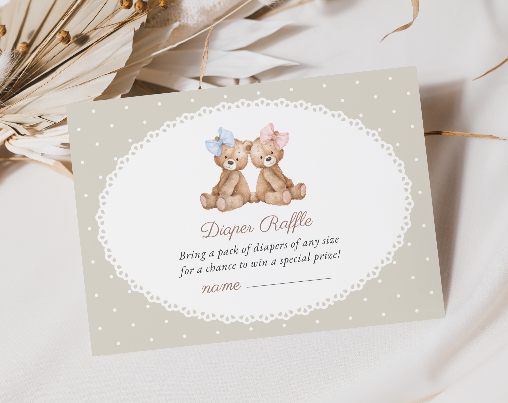 Bear and Beige Polka Dots Gender Reveal Invitation Suite, Printable File, Edit Yourself, SH225