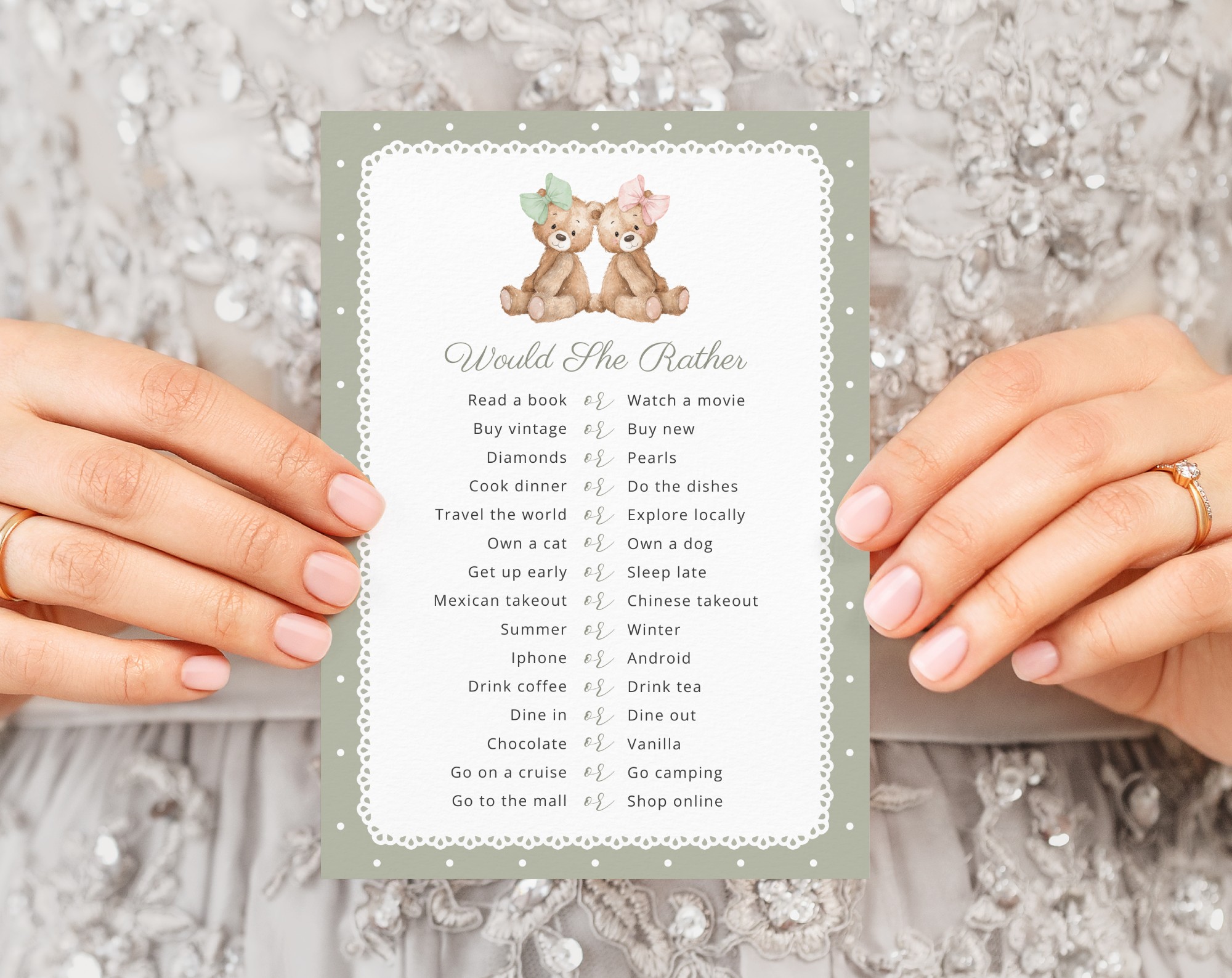 Bear and Green Polka Dots Gender Reveal Games, Set of 3 Games, Printable File, Edit Yourself, SH226
