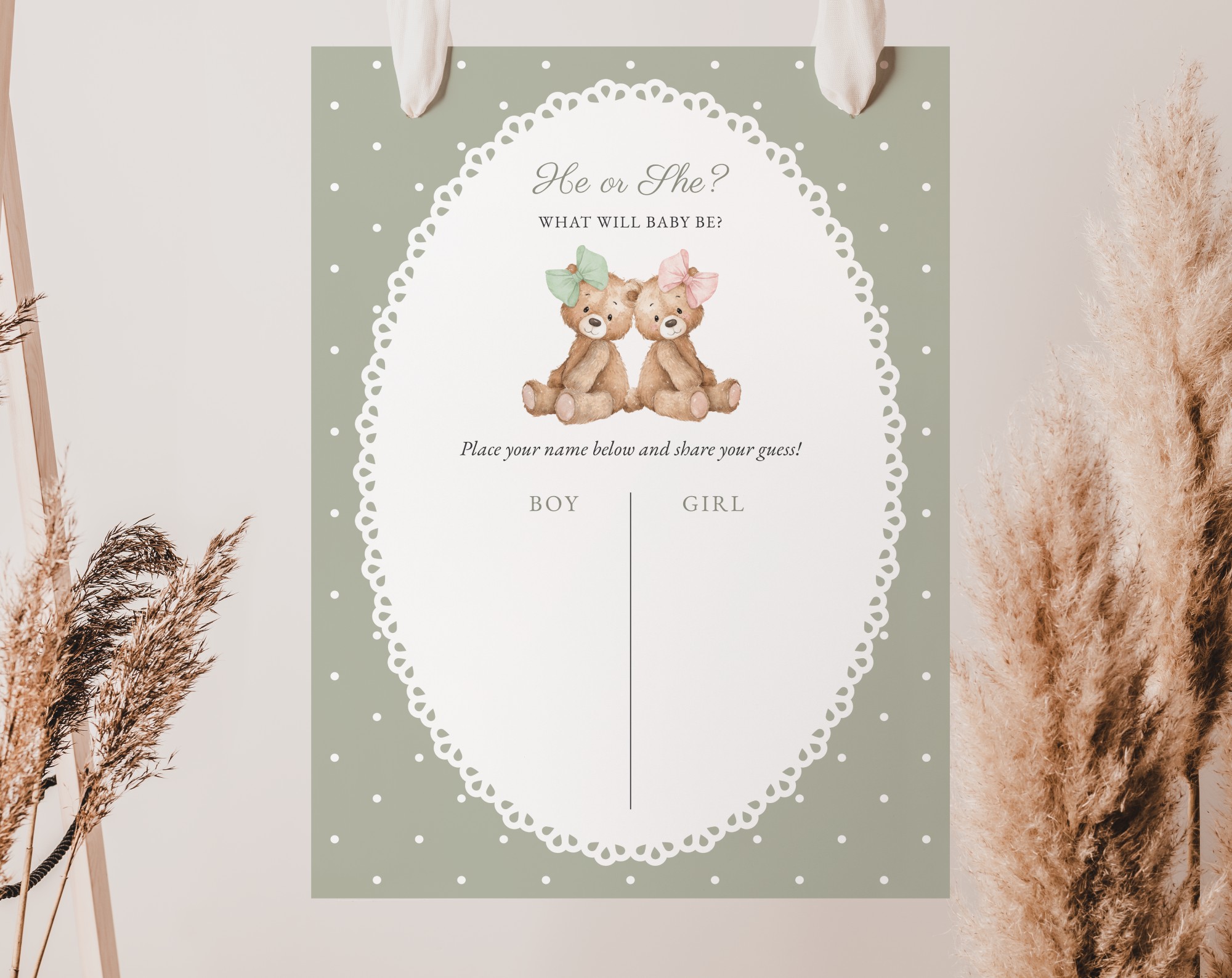 Bear and Green Polka Dots Guess the Gender, Gender Reveal Sign, Printable File, Edit Yourself, SH226 Bear and Green Polka Dots Guess the Gender, Gender Reveal Sign, Printable File, Edit Yourself, SH226