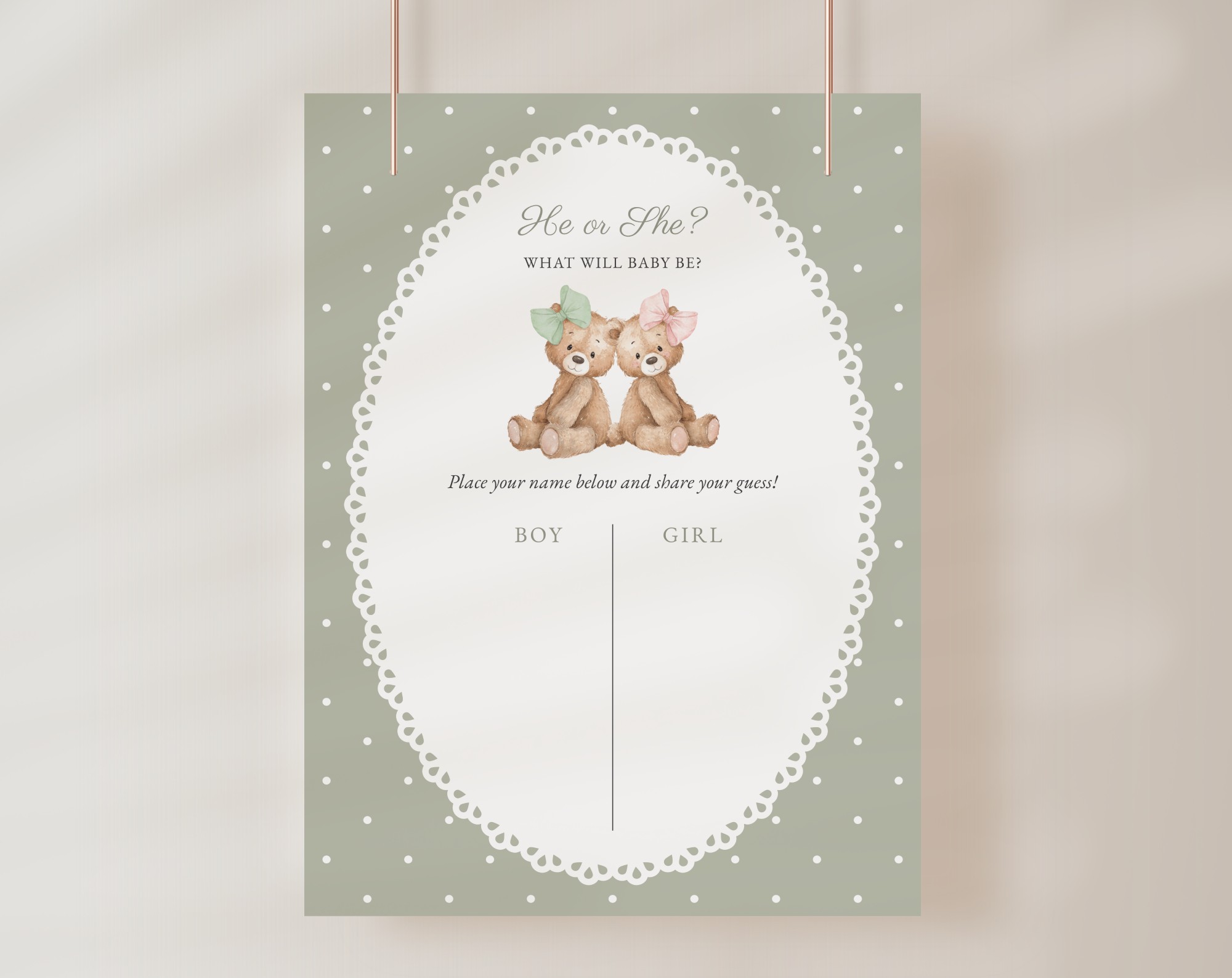 Bear and Green Polka Dots Guess the Gender, Gender Reveal Sign, Printable File, Edit Yourself, SH226 Bear and Green Polka Dots Guess the Gender, Gender Reveal Sign, Printable File, Edit Yourself, SH226