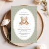Bear and Green Polka Dots Gender Reveal Invitation, Printable File, Edit Yourself, SH226