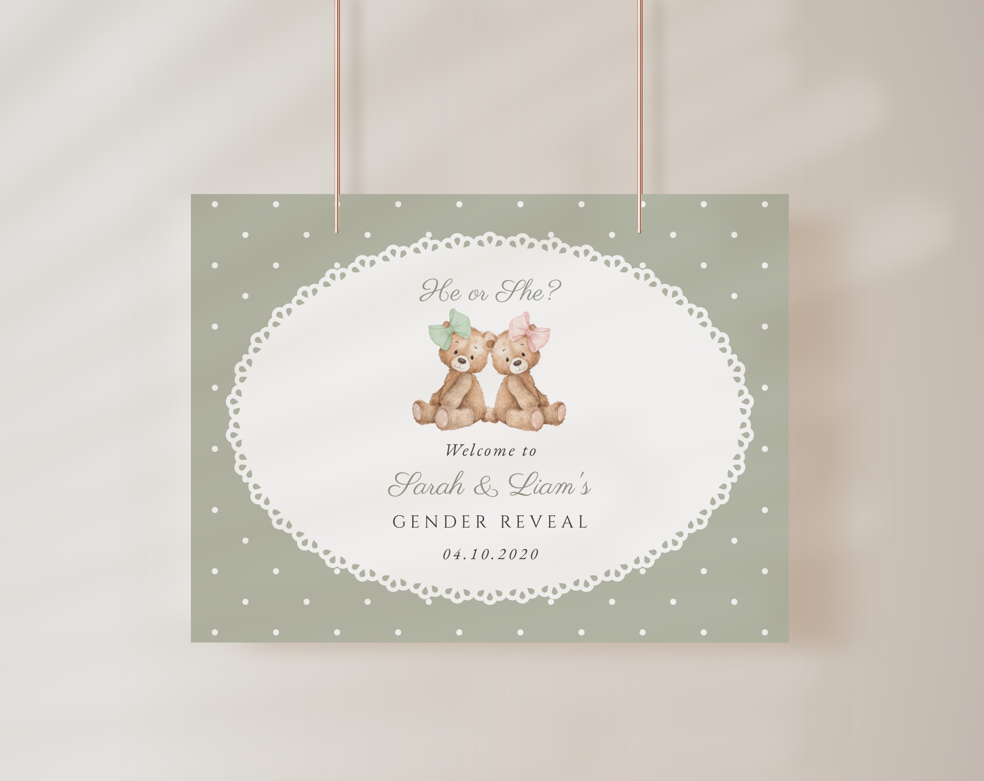 Bear and Green Polka Dots Welcome Sign, Gender Reveal Sign, Printable File, Edit Yourself, SH226 Bear and Green Polka Dots Welcome Sign, Gender Reveal Sign, Printable File, Edit Yourself, SH226