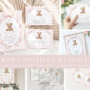 Bear and Pink Stripes Baby Shower Mini Bundle, Girl Baby Shower, Printable File, Edit Yourself, SH227 Bear and Pink Stripes Baby Shower Mini Bundle, Girl Baby Shower, Printable File, Edit Yourself, SH227