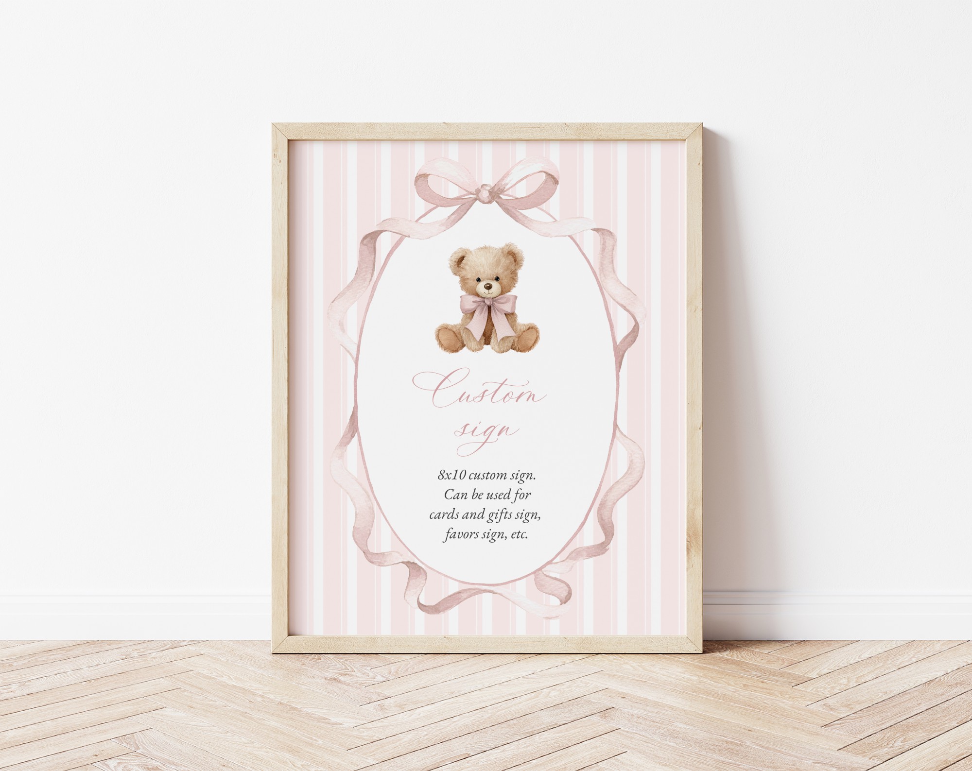 Bear and Pink Stripes Custom Sign, Printable File, Edit Yourself, SH227 SH228 Bear and Pink Stripes Custom Sign, Printable File, Edit Yourself, SH227 SH228