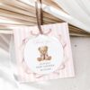 Bear and Pink Stripes Favor Tags, Gift Tags, Girl Baby Shower, Printable File, Edit Yourself, SH227