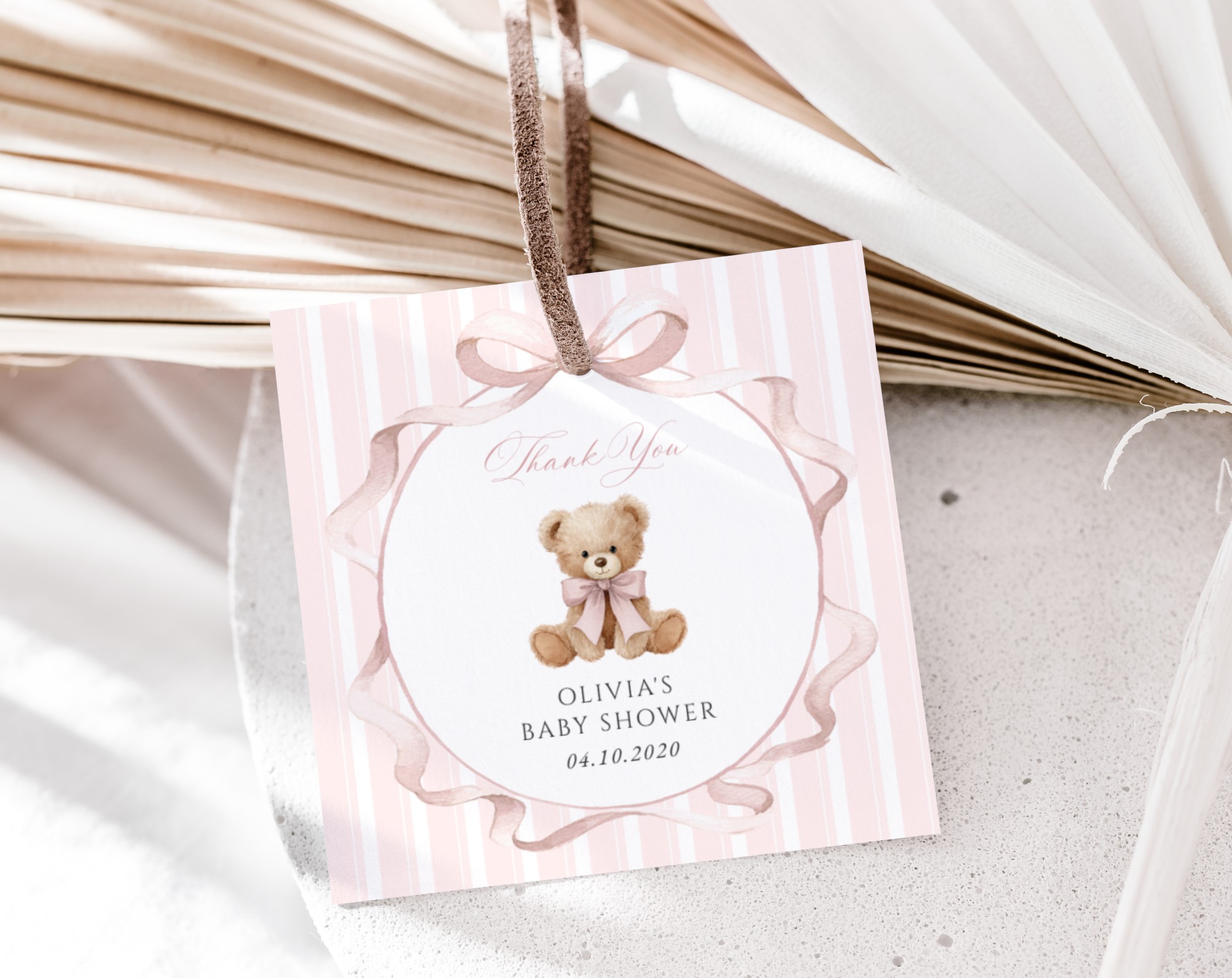 Bear and Pink Stripes Favor Tags, Gift Tags, Girl Baby Shower, Printable File, Edit Yourself, SH227 Bear and Pink Stripes Favor Tags, Gift Tags, Girl Baby Shower, Printable File, Edit Yourself, SH227