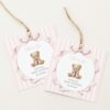 Bear and Pink Stripes Favor Tags, Gift Tags, Girl Baby Shower, Printable File, Edit Yourself, SH227