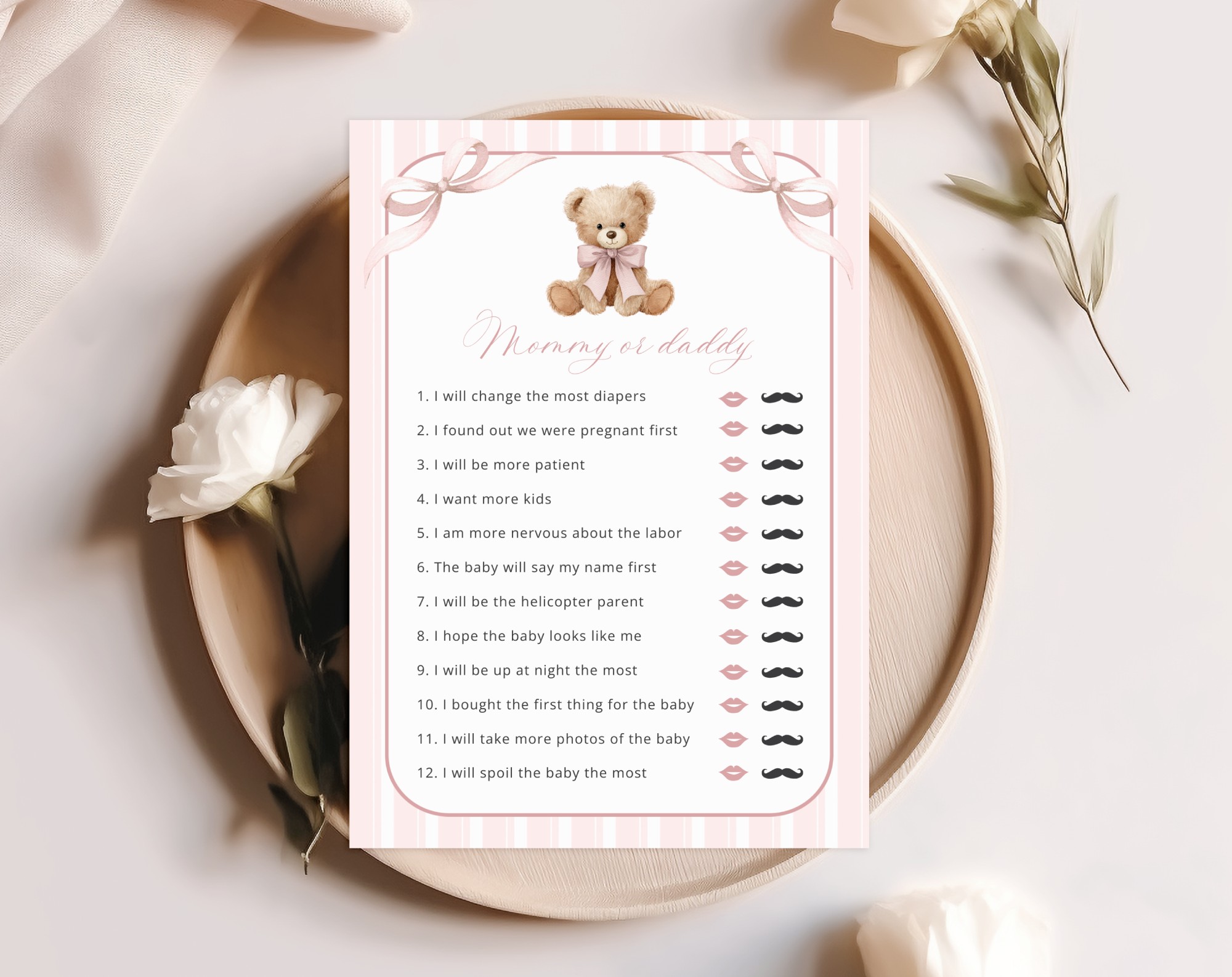 Bear and Pink Stripes Baby Shower Games, Set of 3 Games, Girl Baby Shower, Printable File, Edit Yourself, SH227 Bear and Pink Stripes Baby Shower Games, Set of 3 Games, Girl Baby Shower, Printable File, Edit Yourself, SH227