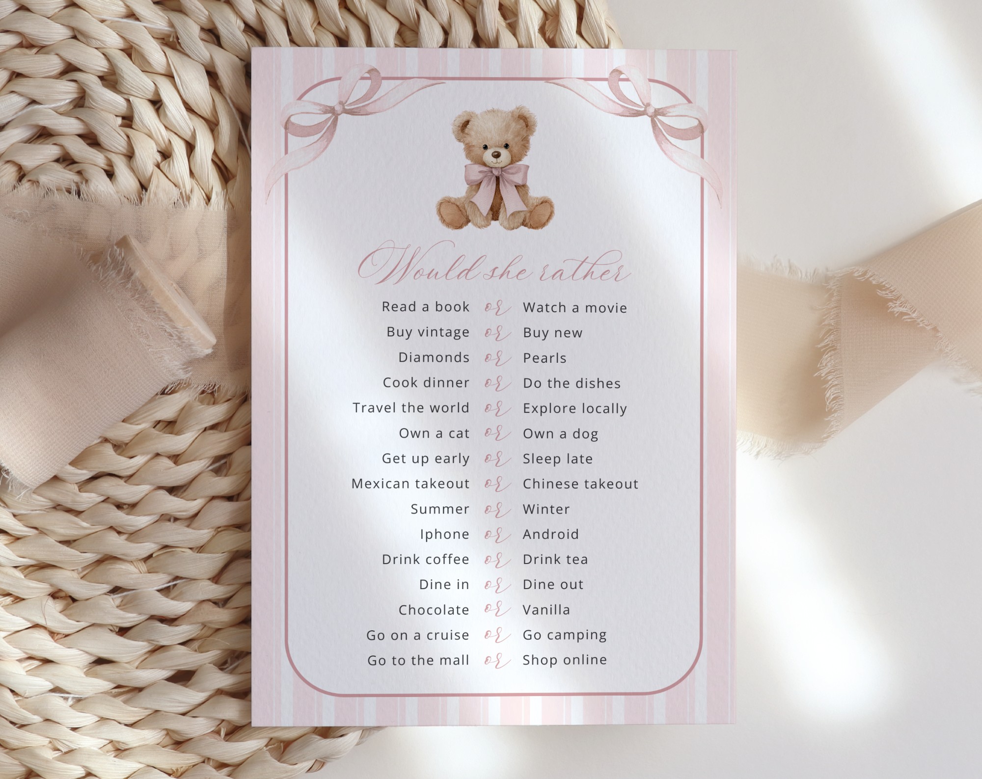 Bear and Pink Stripes Baby Shower Games, Set of 3 Games, Girl Baby Shower, Printable File, Edit Yourself, SH227 Bear and Pink Stripes Baby Shower Games, Set of 3 Games, Girl Baby Shower, Printable File, Edit Yourself, SH227