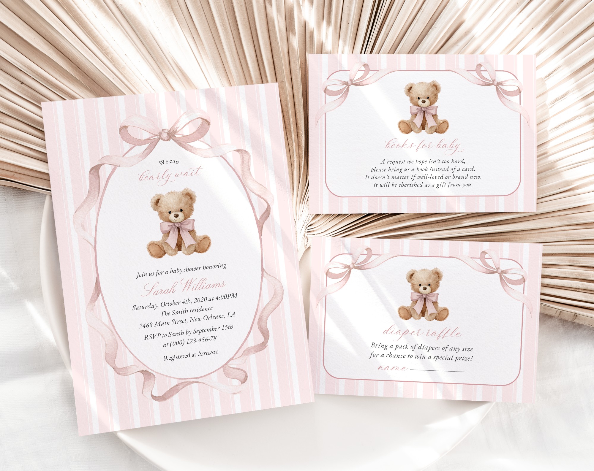 Bear and Pink Stripes Baby Shower Invitation Suite, Girl Baby Shower, Printable File, Edit Yourself, SH227 Bear and Pink Stripes Baby Shower Invitation Suite, Girl Baby Shower, Printable File, Edit Yourself, SH227