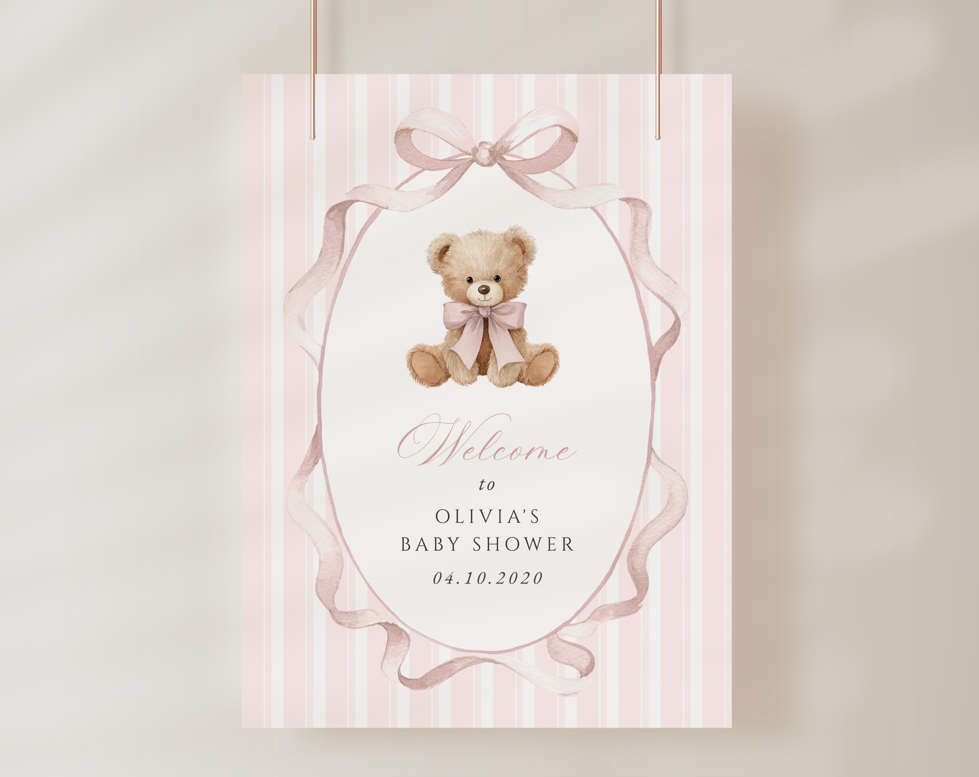 Bear and Pink Stripes Welcome Sign, Baby Shower Sign, Girl Baby Shower, Printable File, Edit Yourself, SH227 Bear and Pink Stripes Welcome Sign, Baby Shower Sign, Girl Baby Shower, Printable File, Edit Yourself, SH227