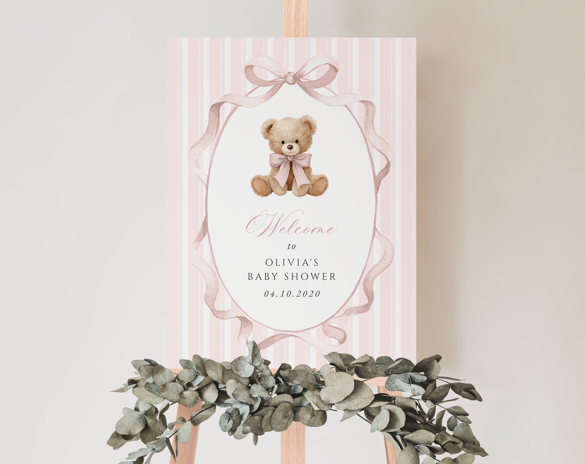 Bear and Pink Stripes Welcome Sign, Baby Shower Sign, Girl Baby Shower, Printable File, Edit Yourself, SH227 Bear and Pink Stripes Welcome Sign, Baby Shower Sign, Girl Baby Shower, Printable File, Edit Yourself, SH227