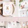 Bear and Pink Stripes First Birthday Mini Bundle, Girl Birthday, Printable File, Edit Yourself, SH228 Bear and Pink Stripes First Birthday Mini Bundle, Girl Birthday, Printable File, Edit Yourself, SH228
