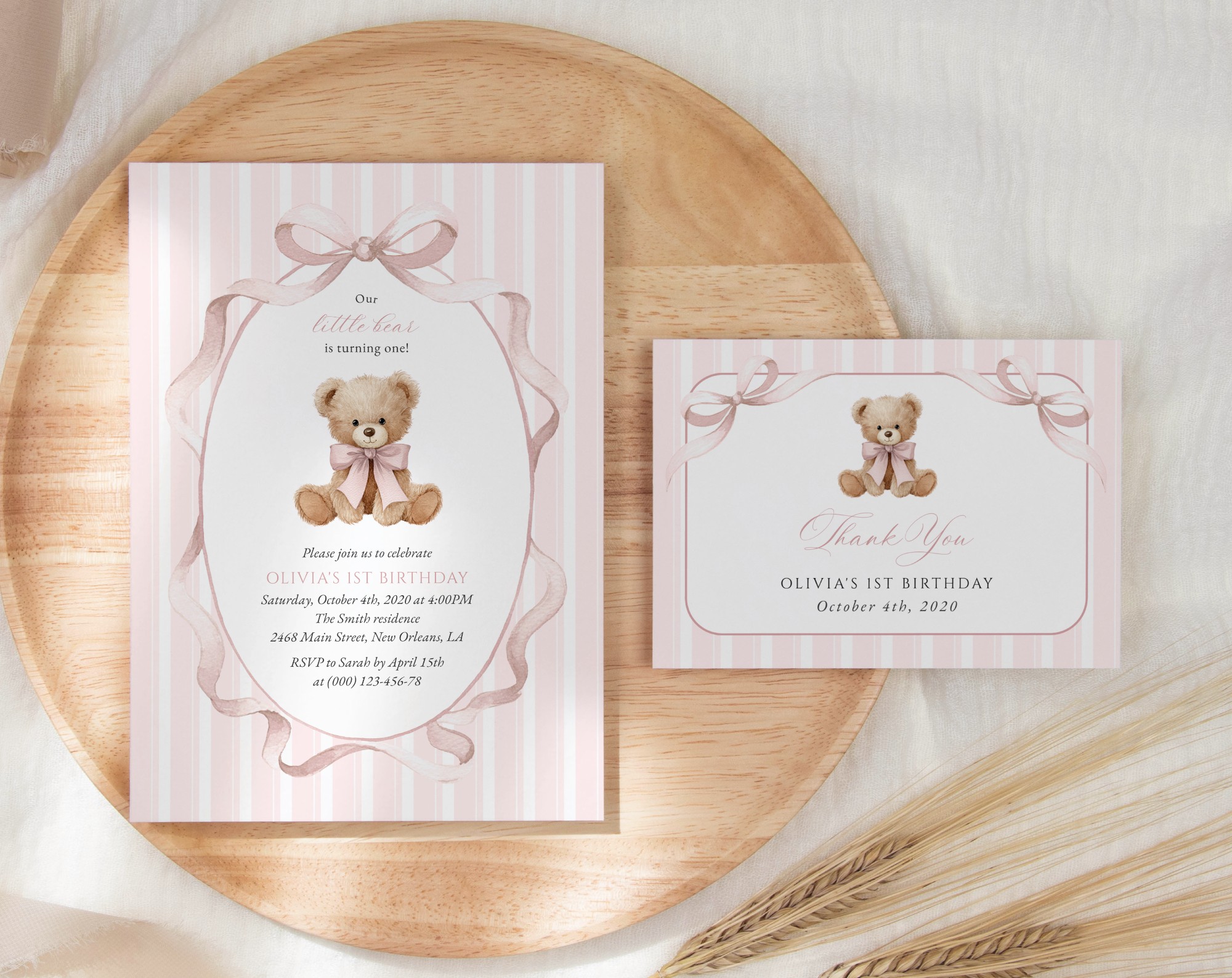 SH228 Bear and Pink Stripes First Birthday Shop by Collection SH228 Bear and Pink Stripes First Birthday Shop by Collection