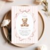 Bear and Pink Stripes First Birthday Invitation, Birthday Stationery, Girl Birthday, Printable File, Edit Yourself, SH228 Bear and Pink Stripes First Birthday Invitation, Birthday Stationery, Girl Birthday, Printable File, Edit Yourself, SH228