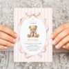 Bear and Pink Stripes First Birthday Invitation, Birthday Stationery, Girl Birthday, Printable File, Edit Yourself, SH228