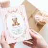 Bear and Pink Stripes First Birthday Invitation, Birthday Stationery, Girl Birthday, Printable File, Edit Yourself, SH228