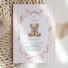 Bear and Pink Stripes First Birthday Invitation, Birthday Stationery, Girl Birthday, Printable File, Edit Yourself, SH228