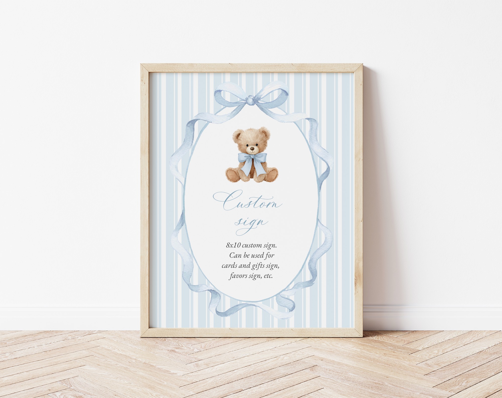 Bear and Blue Stripes Custom Sign, Printable File, Edit Yourself, SH229 SH230