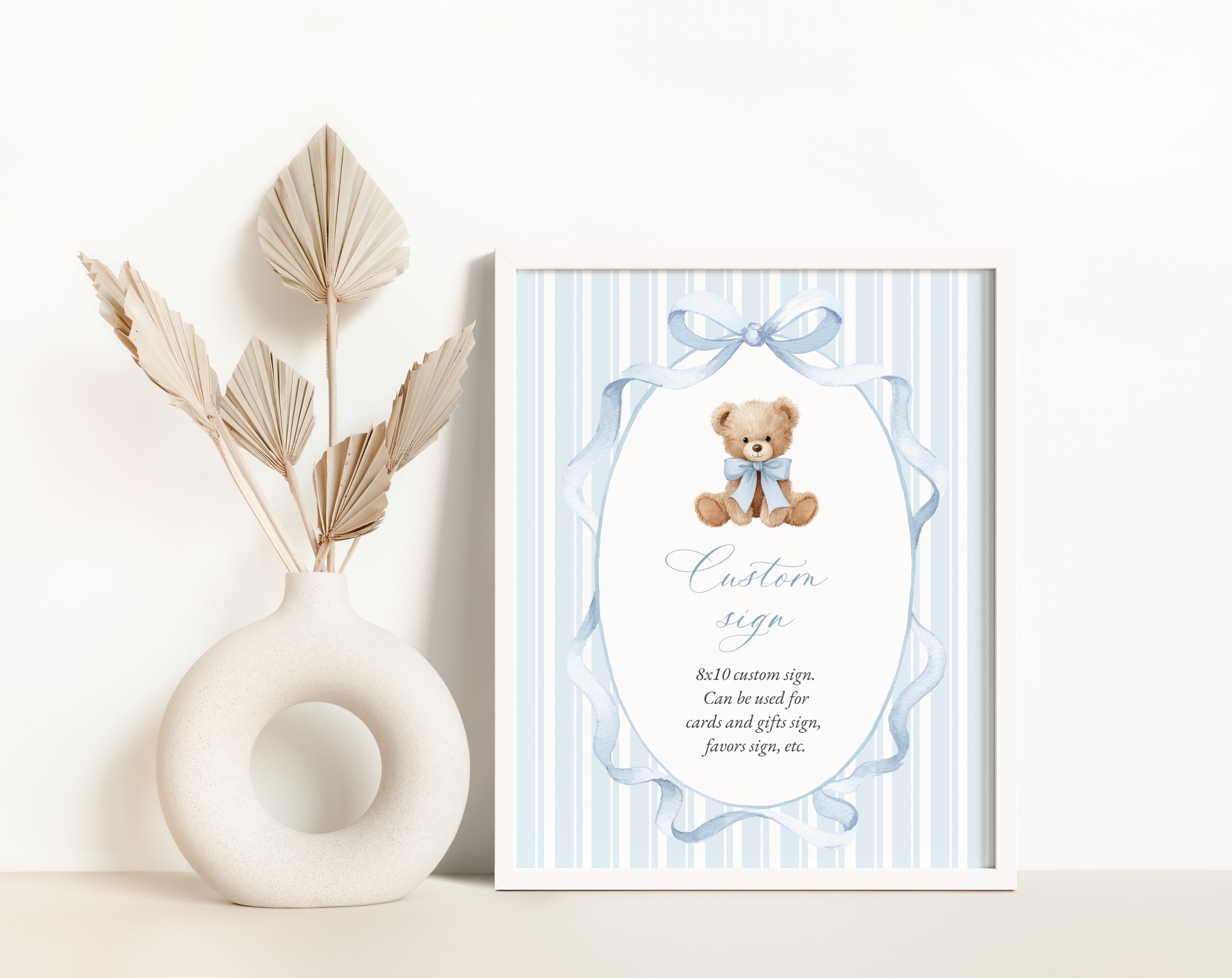 Bear and Blue Stripes Custom Sign, Printable File, Edit Yourself, SH229 SH230