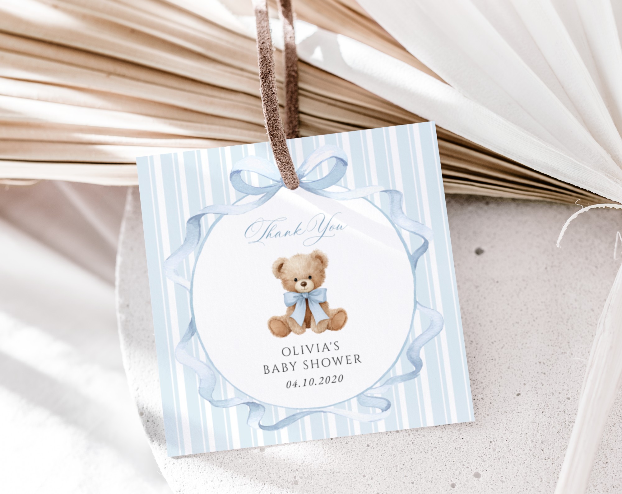 Bear and Blue Stripes Favor Tags, Gift Tags, Boy Baby Shower, Printable File, Edit Yourself, SH229