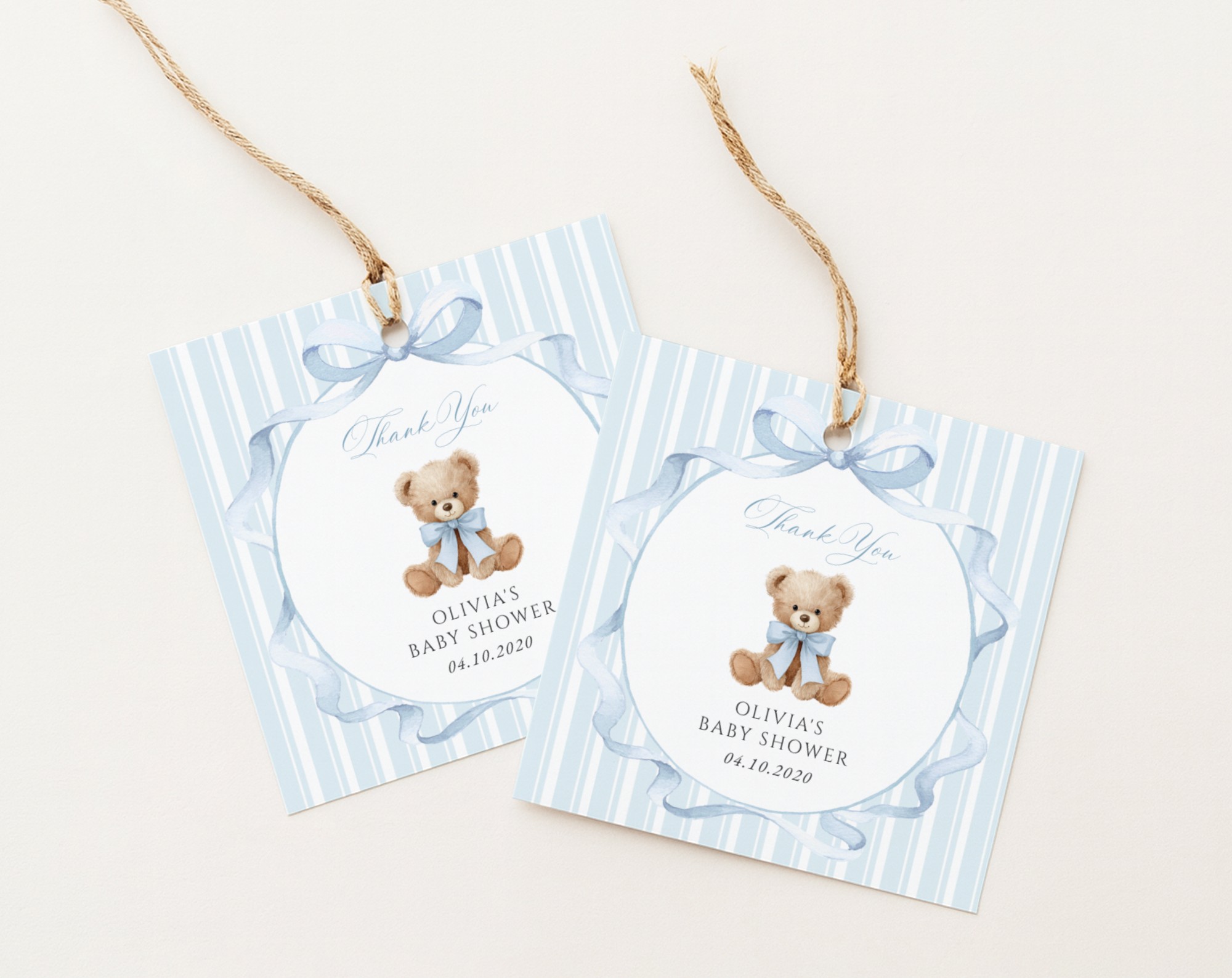 Bear and Blue Stripes Favor Tags, Gift Tags, Boy Baby Shower, Printable File, Edit Yourself, SH229 Bear and Blue Stripes Favor Tags, Gift Tags, Boy Baby Shower, Printable File, Edit Yourself, SH229