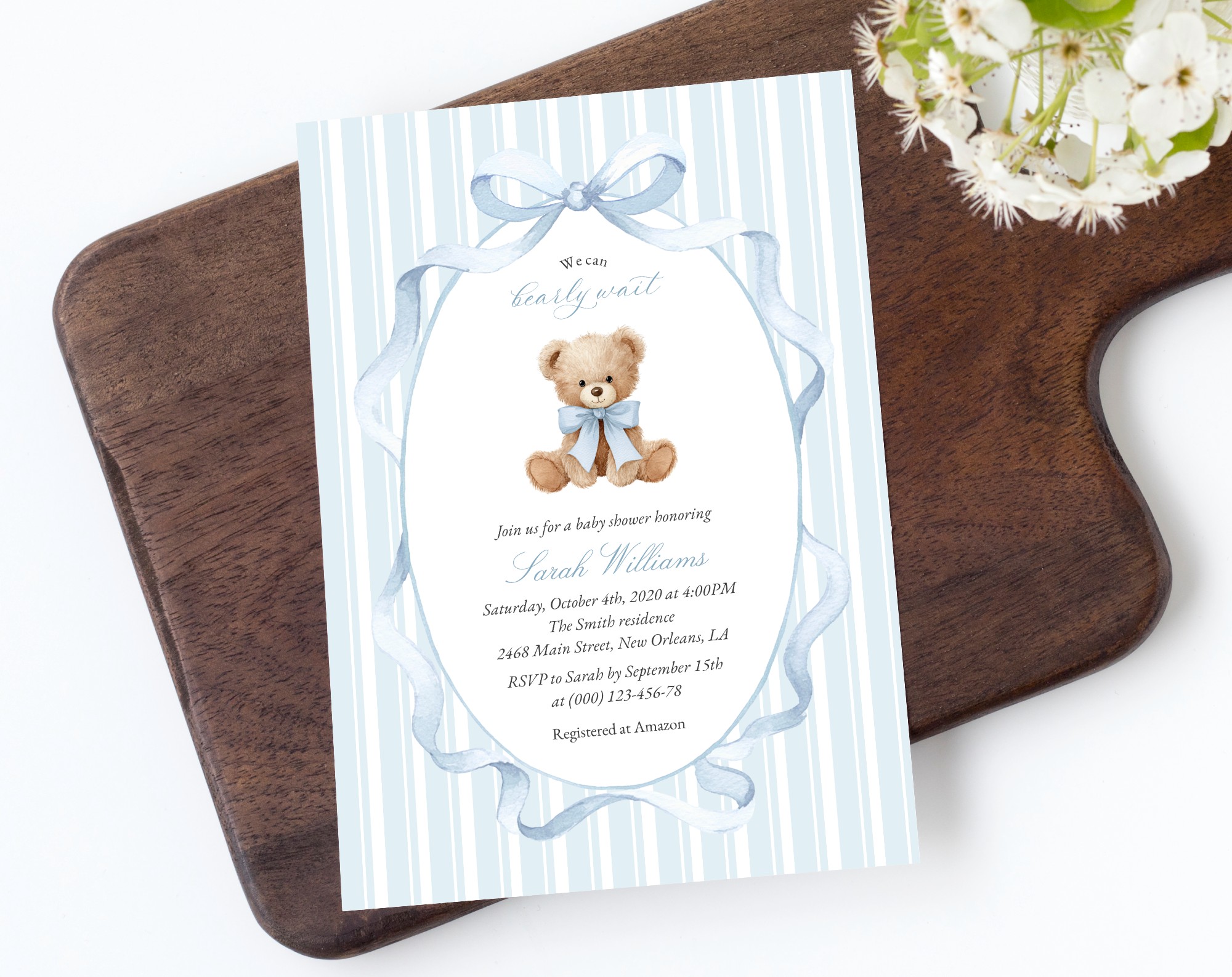 Bear and Blue Stripes Baby Shower Invitation, Boy Baby Shower, Printable File, Edit Yourself, SH229 Bear and Blue Stripes Baby Shower Invitation, Boy Baby Shower, Printable File, Edit Yourself, SH229