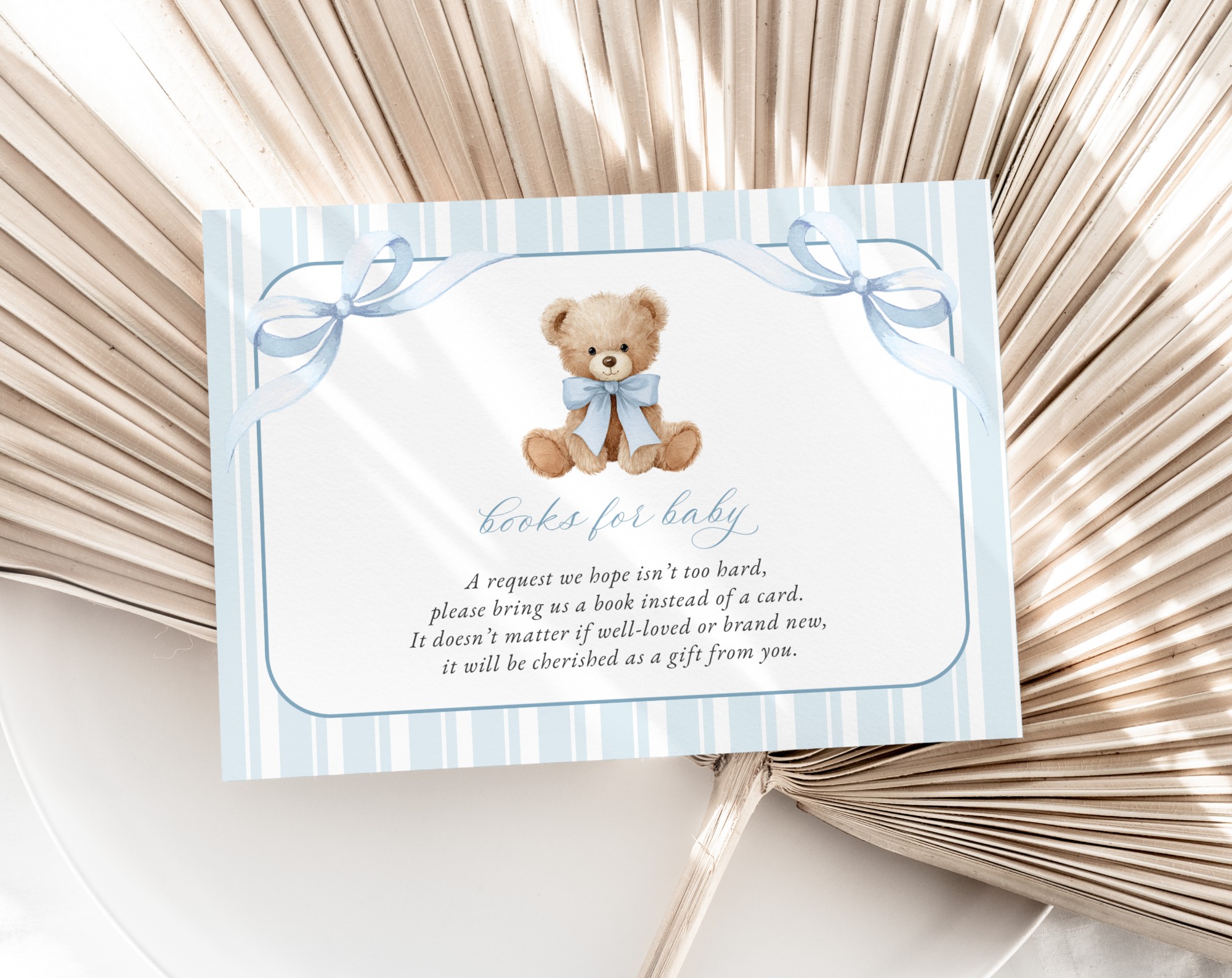 Bear and Blue Stripes Baby Shower Invitation Suite, Boy Baby Shower, Printable File, Edit Yourself, SH229