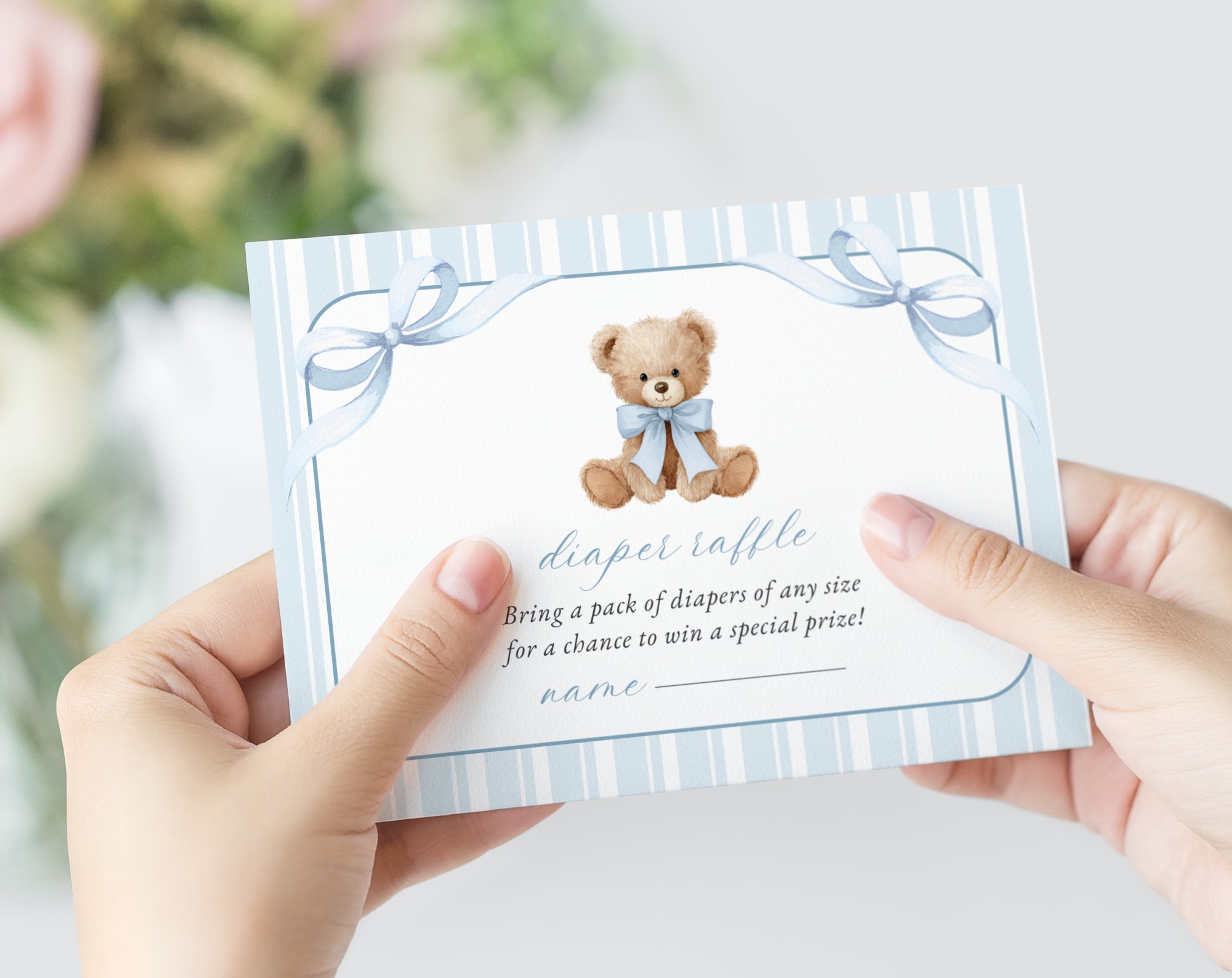 Bear and Blue Stripes Baby Shower Invitation Suite, Boy Baby Shower, Printable File, Edit Yourself, SH229