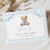 Bear and Blue Stripes Thank You Card, Boy Baby Shower, Printable File, Edit Yourself, SH229