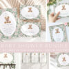Teddy Bear and Pink Flowers Baby Shower Mini Bundle, Girl Baby Shower, Printable File, Edit Yourself, SH231