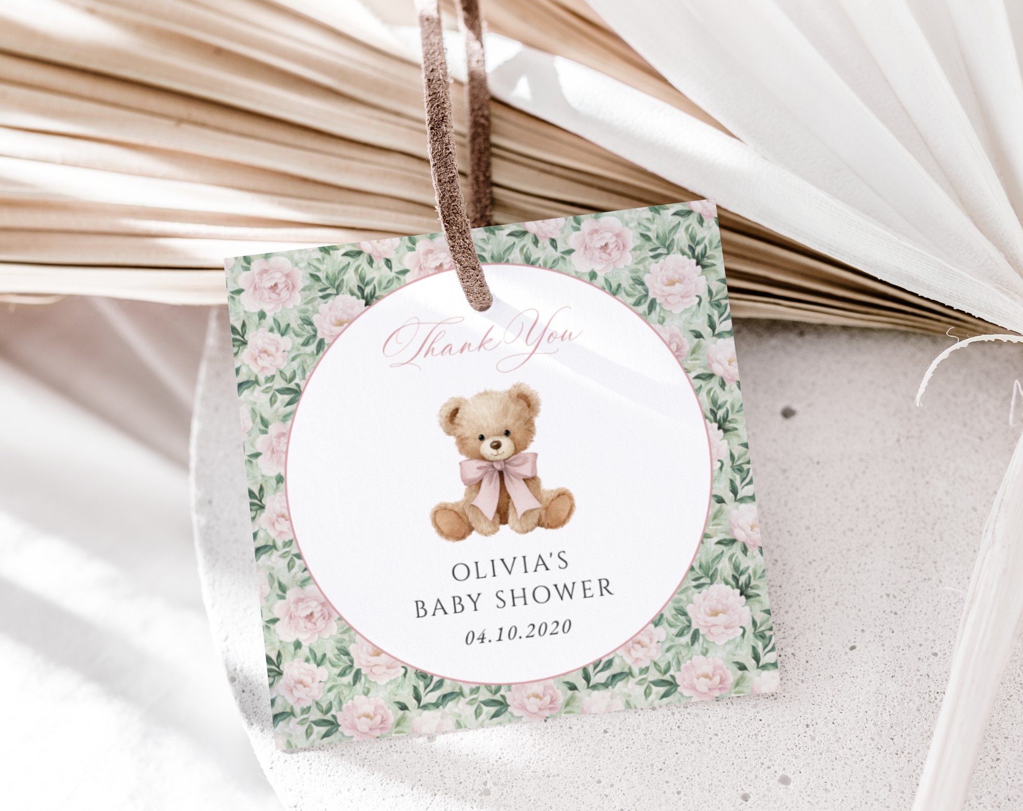 Teddy Bear and Pink Flowers Favor Tags, Gift Tags, Girl Baby Shower, Printable File, Edit Yourself, SH231 Teddy Bear and Pink Flowers Favor Tags, Gift Tags, Girl Baby Shower, Printable File, Edit Yourself, SH231