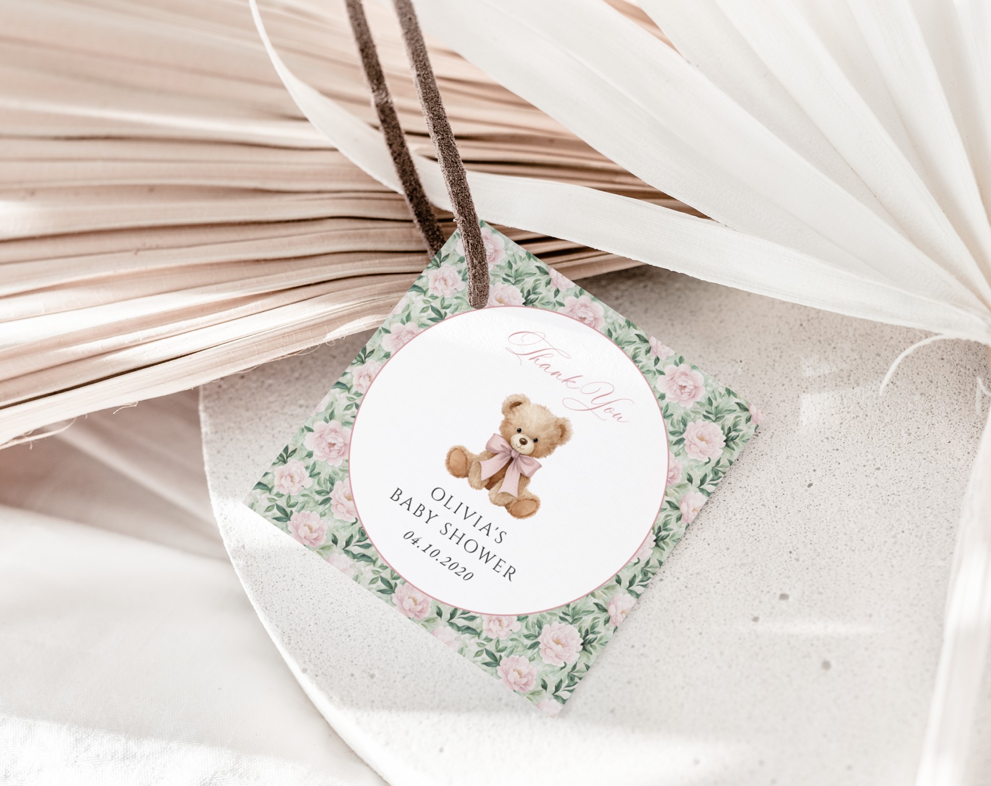 Teddy Bear and Pink Flowers Favor Tags, Gift Tags, Girl Baby Shower, Printable File, Edit Yourself, SH231 Teddy Bear and Pink Flowers Favor Tags, Gift Tags, Girl Baby Shower, Printable File, Edit Yourself, SH231