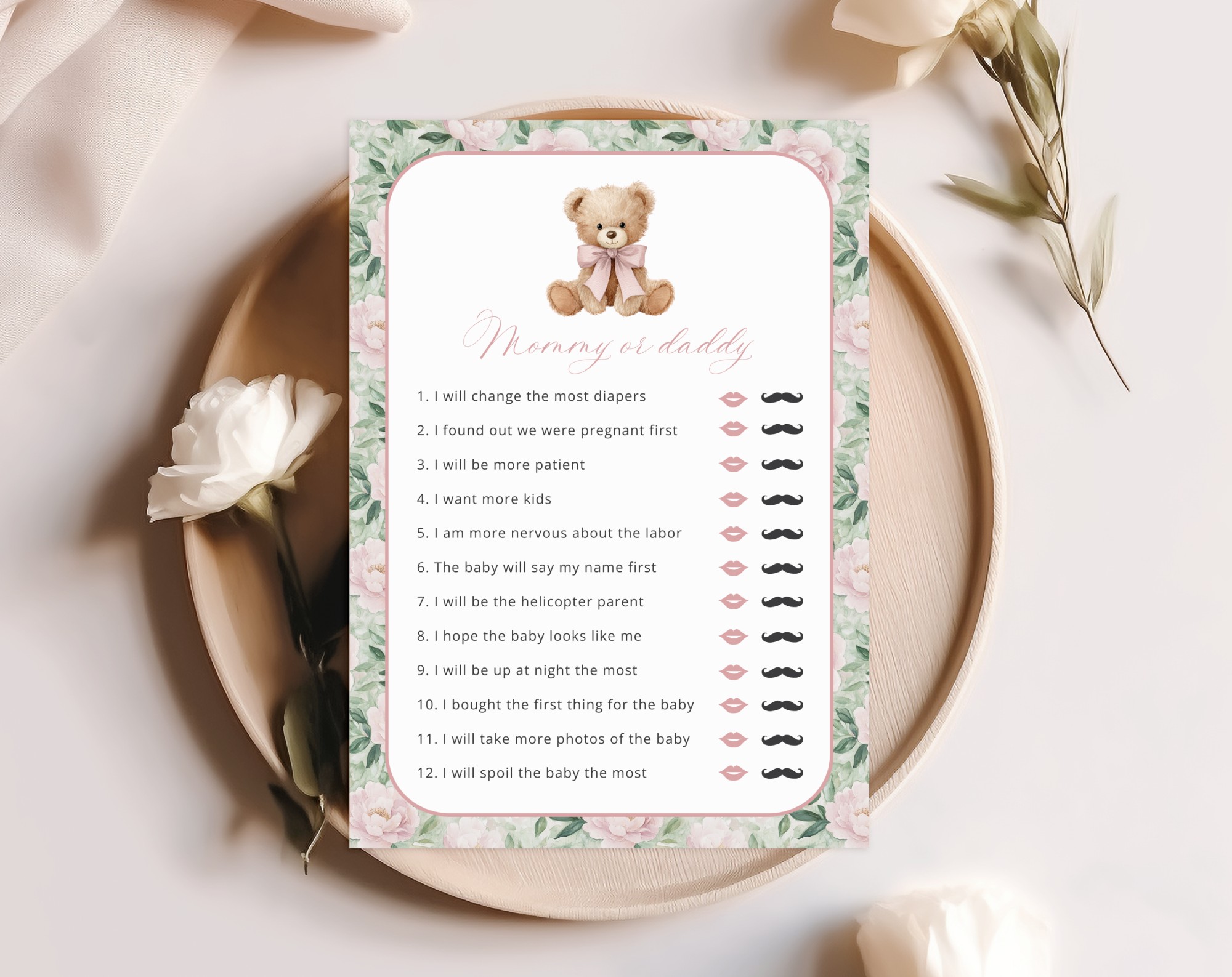 Teddy Bear and Pink Flowers Baby Shower Games, Set of 3 Games, Girl Baby Shower, Printable File, Edit Yourself, SH231 Teddy Bear and Pink Flowers Baby Shower Games, Set of 3 Games, Girl Baby Shower, Printable File, Edit Yourself, SH231