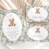 Teddy Bear and Pink Flowers Baby Shower Invitation Suite, Girl Baby Shower, Printable File, Edit Yourself, SH231