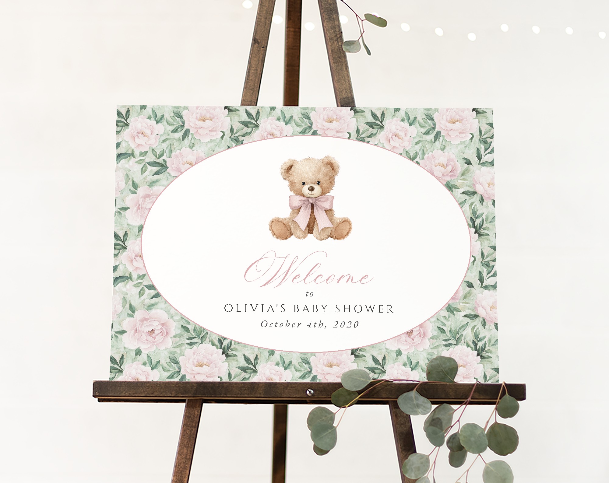 Teddy Bear and Pink Flowers Welcome Sign, Baby Shower Sign, Girl Baby Shower, Printable File, Edit Yourself, SH231 Teddy Bear and Pink Flowers Welcome Sign, Baby Shower Sign, Girl Baby Shower, Printable File, Edit Yourself, SH231