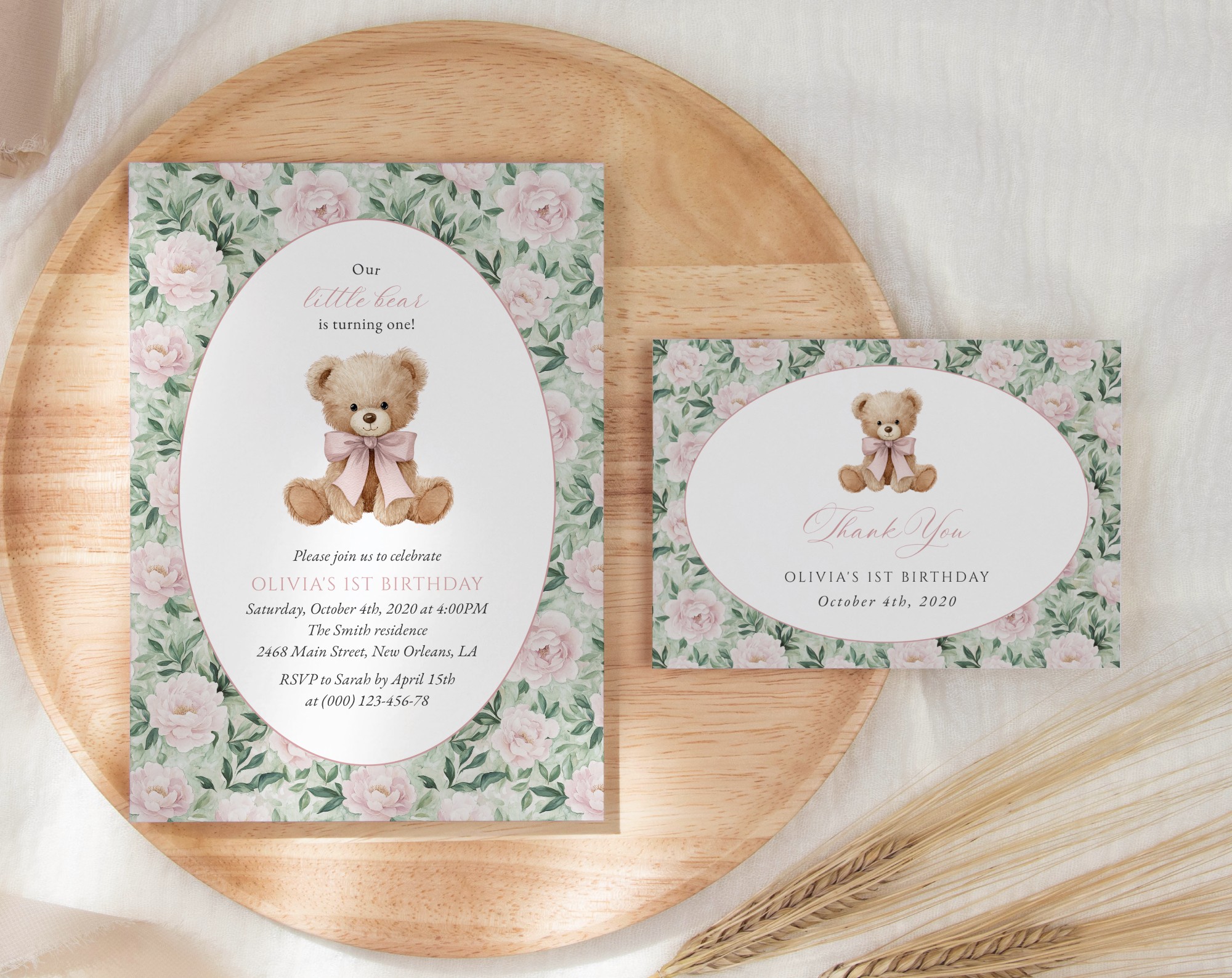 SH232 Bear and Pink Flowers First Birthday Shop by Collection