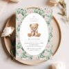 Teddy Bear and Pink Flowers First Birthday Invitation, Birthday Stationery, Girl Birthday, Printable File, Edit Yourself, SH232