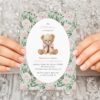 Teddy Bear and Pink Flowers First Birthday Invitation, Birthday Stationery, Girl Birthday, Printable File, Edit Yourself, SH232