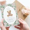 Teddy Bear and Pink Flowers First Birthday Invitation, Birthday Stationery, Girl Birthday, Printable File, Edit Yourself, SH232